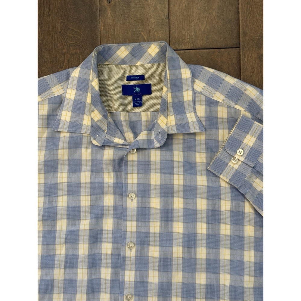 Egara Dress Shirt Men Size 2XL Blue Plaid Button Up Classic Fit Non Iron L/S